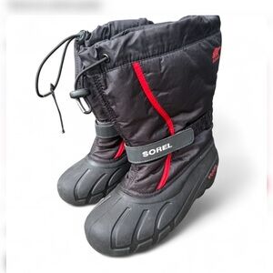 Size 6 Sorel women Black and Red Snow Boots